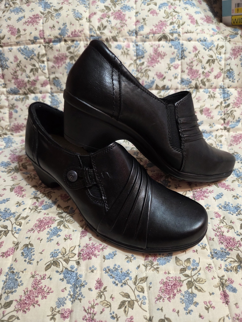 Women's Michel Nina Leather Black  Slip-On Heeled Clogs